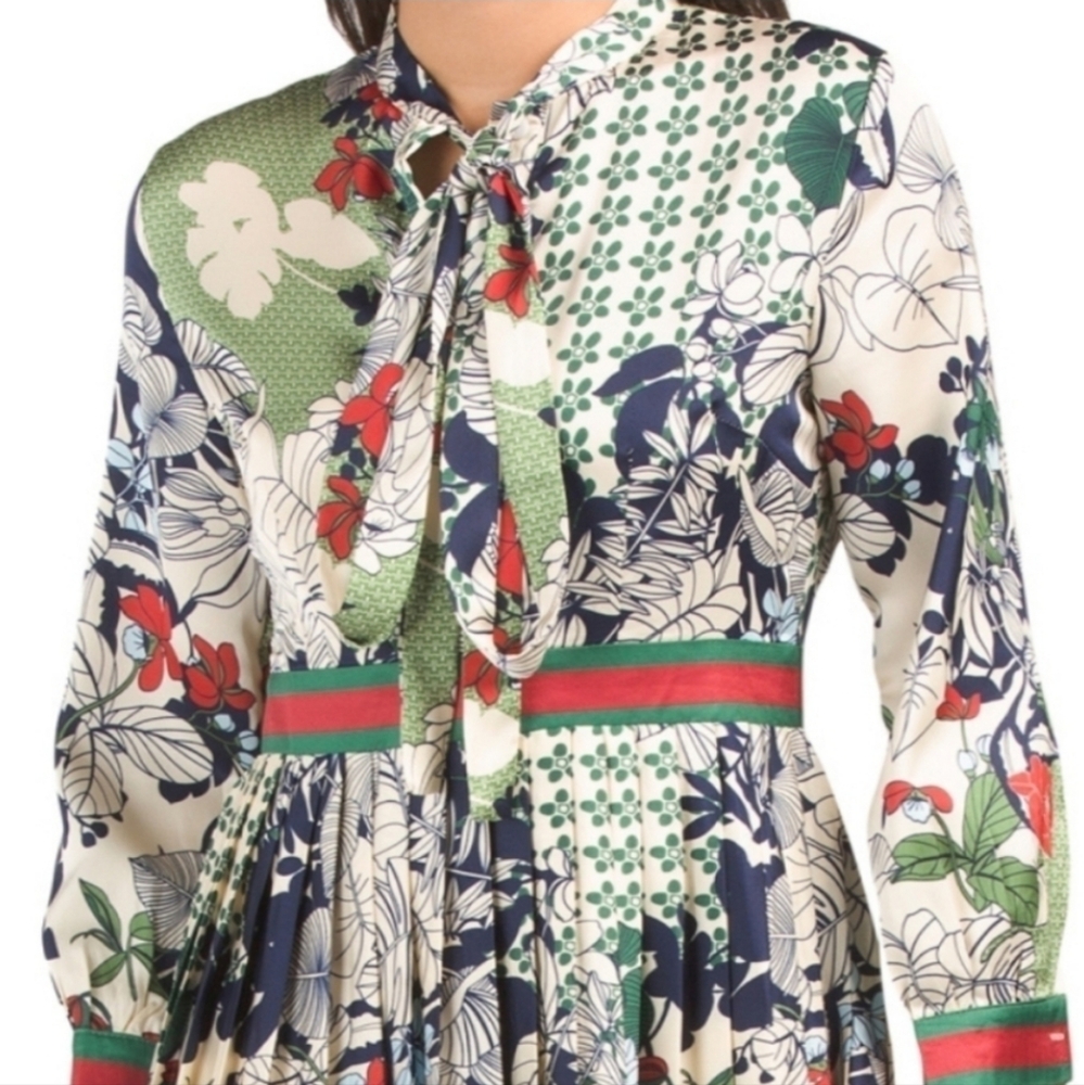 Dalia Macphee Tie Neck Printed Midi Dress. - Picture 6 of 16